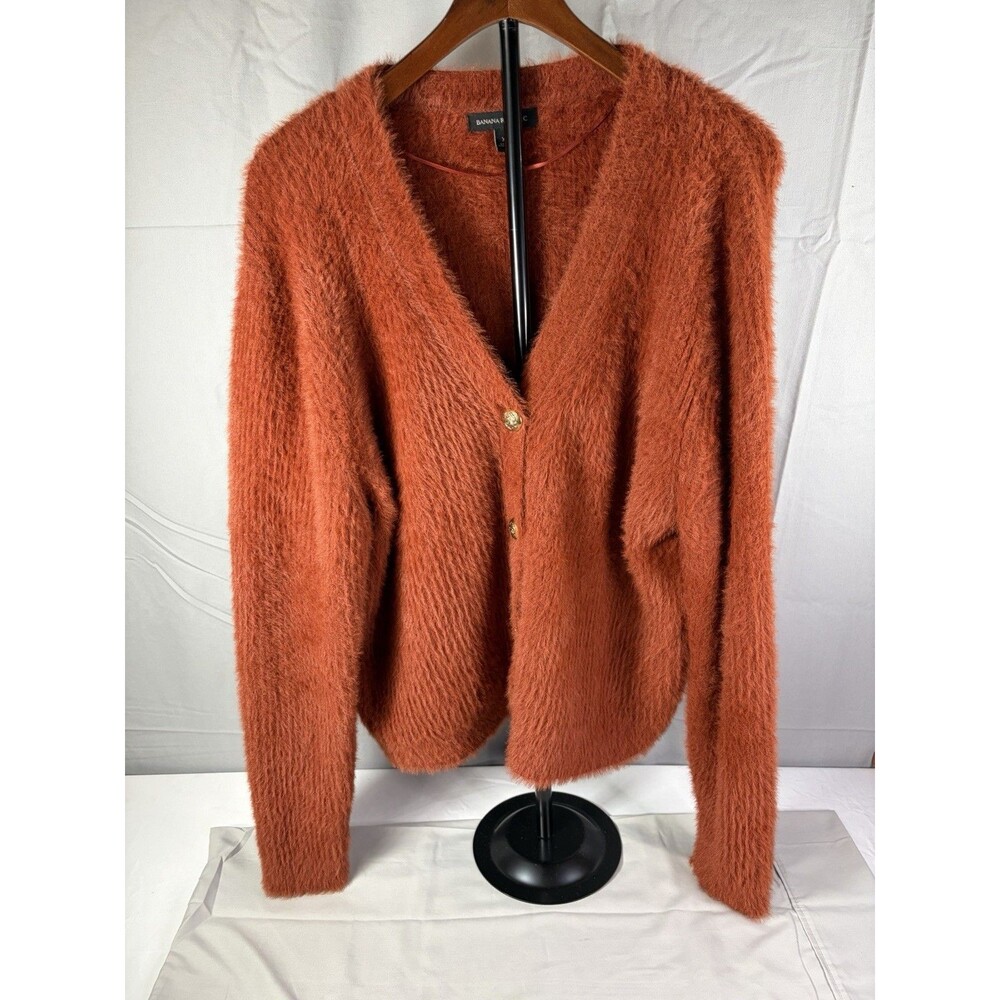 Banana Republic Womens Burnt Orange Cotton Blend V-Neck Button Sweater XL